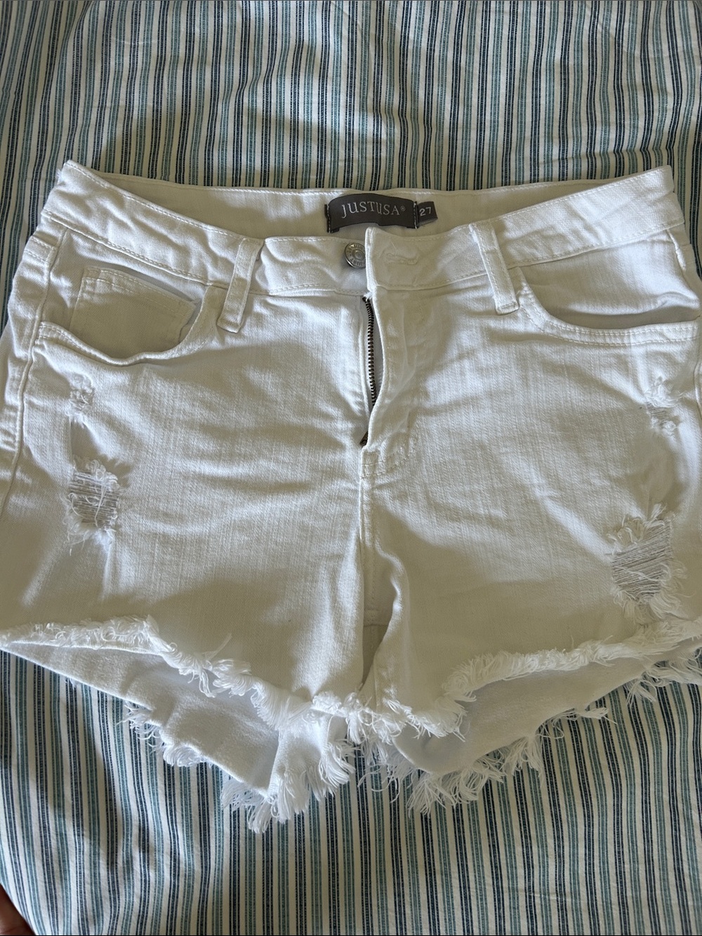 Just USA White Frayed Hem Denim Shorts